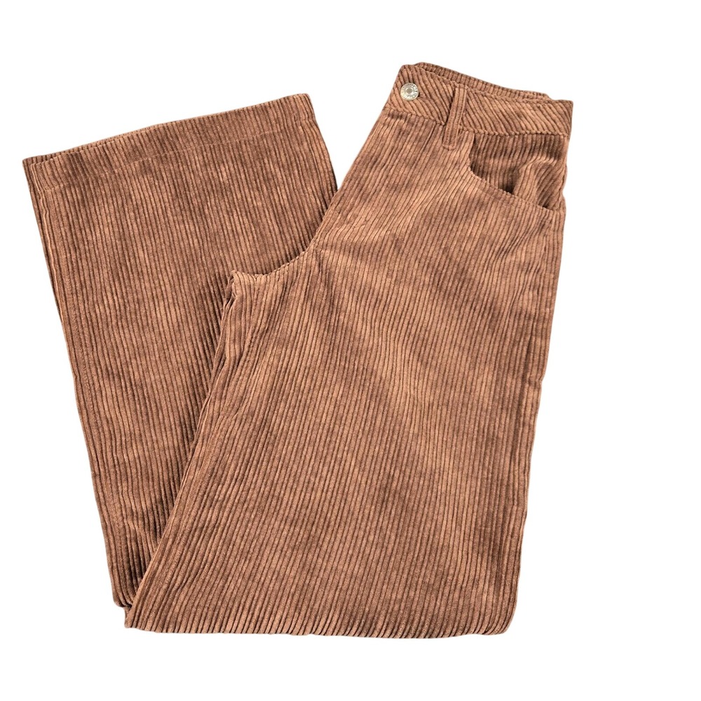 Forever 21 Corduroy Pants Womens XS Brown Wide Leg High Waisted Retro Trousers